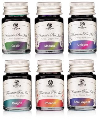 Octopus Fluids Sheen Ink Set 1 6 x 10ml Dual Colour Fountain Pen Ink