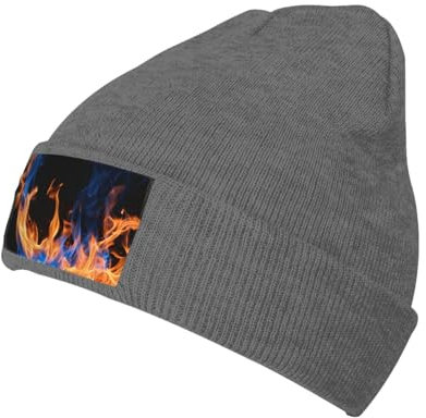 Oudrspo Dunkelblaue Flammen-Mütze in Heather, warm, stylisch, weiche Beanie-Mütze für jeden Tag aus feinem Strick, gestrickte Wollmütze für Unisex und Erwachsene