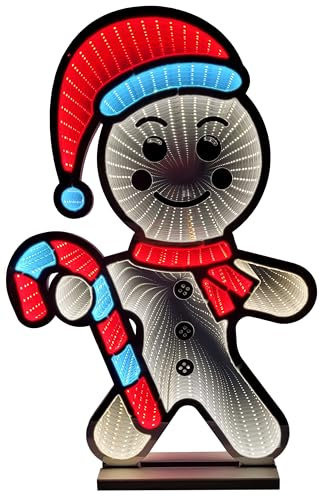 Brandsseller Weihnachtsbeleuchtung mit Infinity-Effekt 40,5x7 60 cm - LED Dekofigur aus Kunststoff, Timer 6/18h, 3m Kabel, moderne Weihnachtsdeko für Innen - Lebkuchen