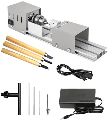 Mini tornio da 125 W, 2000 – 8000 giri/min, metallo piccolo tornio con regolazione a 7 marce, campo di serraggio da 0,02 – 0,24 pollici, tornio in metallo per tornitura, foratura, levigatura e taglio