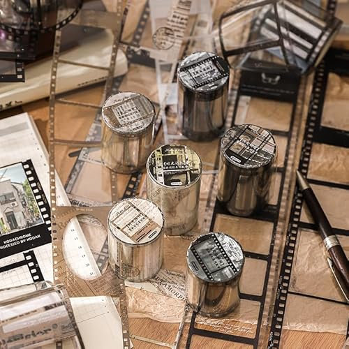 Scrapbooking Zubehör Stickers Set,6 Rolls Vintage PET Washi Tape Stickers,Film Themed Aesthetic Stickers Decorative for Journal,Bullet Journal Zubehör,Photo Album,Mobile Phone(Film Memory Series)