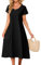 Niwicee Women Summer Maxi Dress Casual Short Sleeve Crew Neck Dresses Ladies Cotton Solid Color Loose Flowy Dresses with Pockets for Daily Beach Holidays (Black, M)