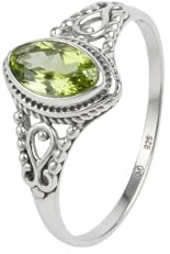 mantraroma Silberring Damen 925 Peridot – Facettierter Edelstein Ring