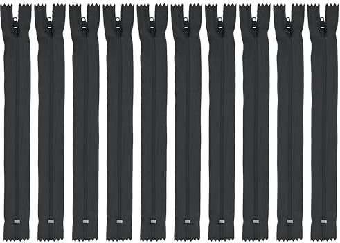 Faden & Nadel Set di cerniere: 10 cerniere in nylon, non divisibili, lunghezza 22 cm, grigio scuro