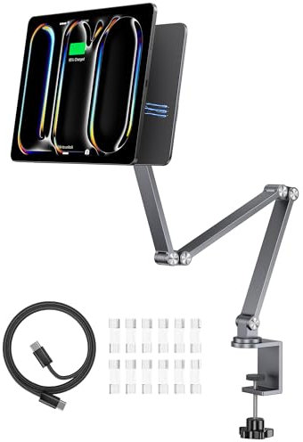 LULULOOK Magnetic Charging Stand Only for iPad Pro 13 inch M4(2024)/M5(2024), Aluminum Alloy Arm Adjustable Tablet for Kitchen Office Desk Stand Mount Clamp for iPad Pro 13'' M4/13“M5