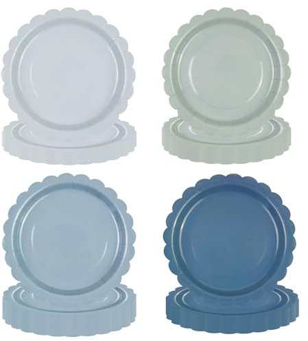 HFBOBP 48Pcs Dusty Blue Paper Plates,7 Inch Gradient Light Scalloped Dessert Plates Tableware Supplies for Birthday Garden Party Afternoon Tea Wedding