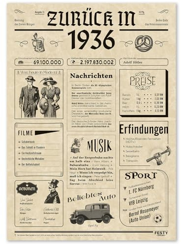 FestySpark Geschenke zum 90 Geburtstag Frau - Schöne Geburtstagskarte 90 Frau und Mann - Geburtstagsgeschenk für Männer 90 - Geburtstagsdekoration 90 Geburtstag Männer und Frauen - Karte 1936