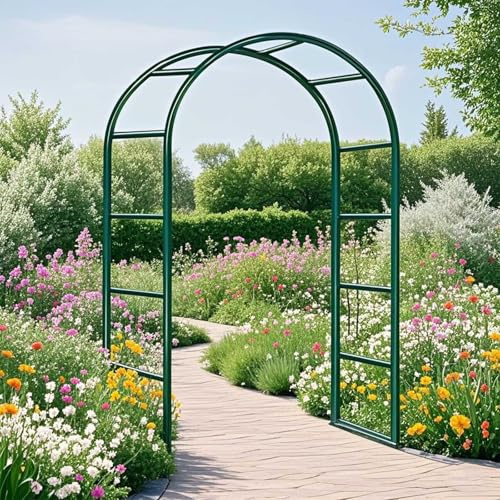 Rosenbogen aus Metall Stabil 80 100 120 140 180 200 240cm Rostschutz Rankbogen Rankhilfe Gartenbogen Torbogen für Kletterpflanzen Balkon Hochzeit Feiern Gartendekoration(Green,W140 X H230cm)