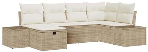 vidaXL 6-teiliges Garten-Sofa-Set mit Kissen in Beige aus Poly Rattan | Modulares, wetterfestes Design für draußen und Balkone. Pflegeleichte Gartenmöbel für gemütliche Lounge-Momente.