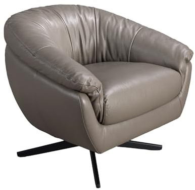 Angel CERDÁ – Drehbarer Sessel mit Armlehnen – Modernes Design – 87 x 85 x 74 cm – Bezogen mit Rindsleder in Grau und Beinen aus Schwarz Epoxidbeschichtetem Edelstahl