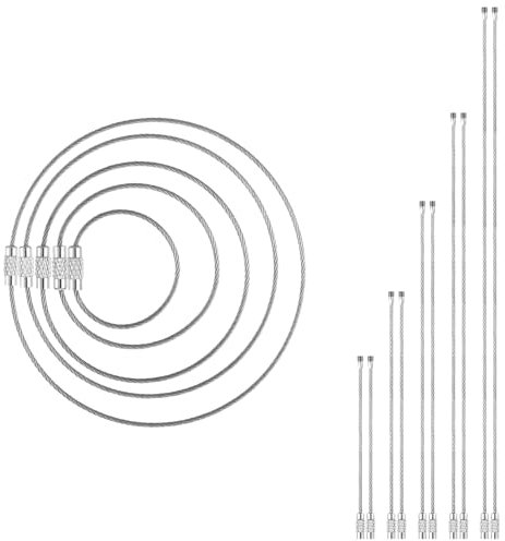Prasacco 10 Stück Schlüsselring Drahtseil, 1,5 mm Edelstahl Weicher Schlüsselring mit Drehverschluss 30/25/20/15/10 cm Langer Schlüsselringe für Gepäckanhänger, Schlüssel, Anhänger (Silber)