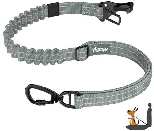 Tivray Anschnallgurt Hund Auto, Bungee Hund Auto Sicherheitsgurt, Auto Sicherheitsleine mit Schnalle und Clip Haken, Einstellbar Reflex Geschirr Tether, 360° Swivel Karabiner, Grau