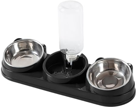 Baoblaze Set de Bols pour Chats 3 en 1 Gamelle surélevée avec Distributeur d'eau Design Ergonomique à 15° Facile à Démonter et Nettoyer Adapté Aux Chats et Au, Noir