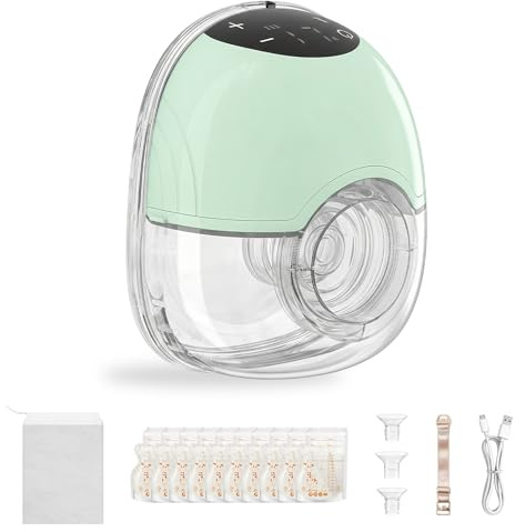TOPCHANCES Touchscreen Milchpumpe Elektrisch Freihändig,Tragbar Breast Pump mit 4 Modi und 12 Saugstufen 17/19/21/24mm komfortabler Flansch,Doppelt Abgedichteter mit Ersatzzubehör im Lieferumfang,Grün