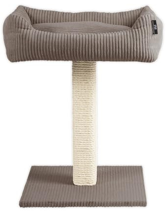 Rohrschneider Katzenbaum mit Kuschelsofa, Vollholz, Cordstoff, 45x58x68 cm, Kratz- und Liegeelement, Abnehmbarer Bezug, (Taupe)