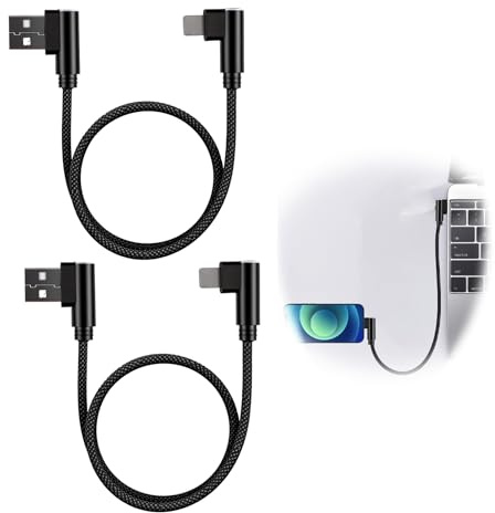 Nexaflow 2x Cable USB 0,25m – Conector 90° | compatible con 14 13 12 11 Pro Max XR XS X 8 7 6 Plus, iPad. Para carga rápida y sincronización. Lote de 2.