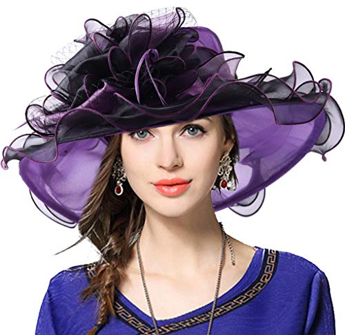 VECRY Femme Église Derby Robe Fascinator Mariée Baptême Fête Chapeau de Mariage (42b-Violet)