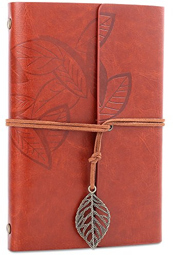 H&S Braunes PU Leder Notizbuch - Vintage Reisetagebuch für Männer & Frauen - Das Tagebuch ist Nachfüllbar & mit Verschlussband mit Blatt-Anhänger - Nachfüllbares Notizbuch - Tagebuch Vintage Leder