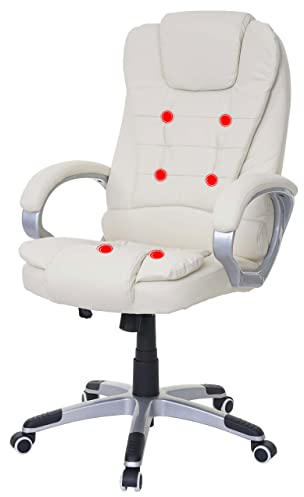 Mendler Massage-Bürostuhl Blackburn, Massagestuhl Drehstuhl Chefsessel, Kunstleder - Creme