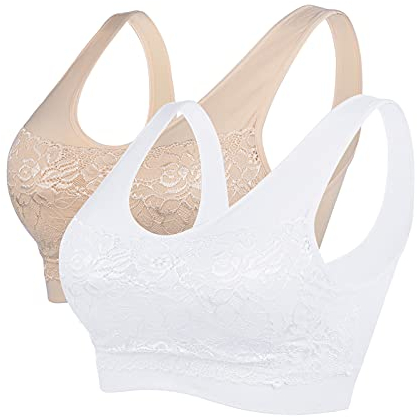 Litthing Women Sports Bra Seamless Comfortable Soft Breathable Ladies Lace Bras Removable Padded Tops Push up Underwear Packs for Yoga Fitness Exercise