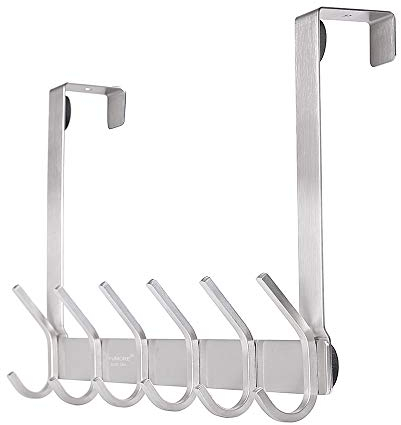 YUMORE Türgarderobe zum Einhängen 4,5cm Türhaken Edelstahl Türgarderobe mit 12 Haken Türen zum Einhängen Handtuchhalter Ohne Bohren Kleiderhaken Türhakenleiste für Bad Flur Schlafzimme SUS304