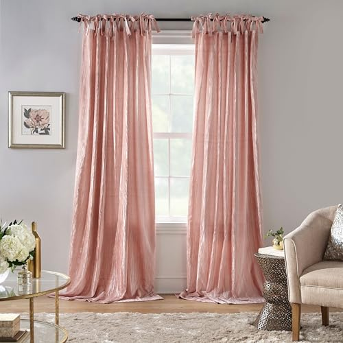 Elrene Home Fashions, Tenda Korena a pannello, in velluto riccio, con laccetti, stile rustico-chic, per soggiorno o camera da letto, 132,1 x 213,4 cm, rosa cipria, 1 pannello