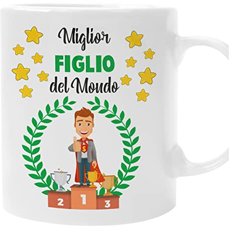 bubbleshirt Tazza Figlio Il Miglior Figlio del Mondo - Idea Regalo Originale e Divertente per Compleanni e Feste, Mug Ceramica, capacità 11 oz (circa 325 ml)
