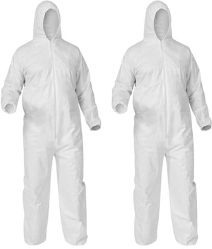 Bahob® 2 Pack Protective Disposable Overall Paper Boiler Suit Coveralls Protection Suit Elasticated hood, Cuffs and Ankles