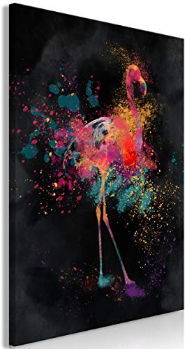 decomonkey Bilder Tiere Abstrakt 40x60 cm 1 Teilig Leinwandbilder Bild auf Leinwand Vlies Wandbild Kunstdruck Wanddeko Wand Wohnzimmer Wanddekoration Deko Flamingo Vogel schwarz bunt