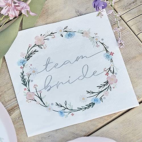Ginger Ray Hen Party Floral Printed 'Team Papierservietten, Braut, 16 Stück