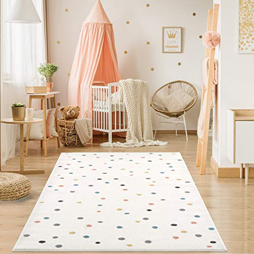 Teppich Kinderzimmer - Cream - 160x230 cm - Spielteppich Bunte Punkte Kurzflor Kinderteppich - Oeko-Tex Standard 100