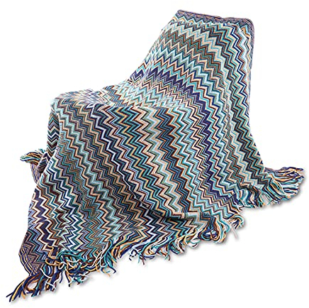 Galatée Hochwertige mehrfarbige Decke mit Muster, Boho, Baumwolle, gemütlich, Sofadecke, Bettdecke, Wohnzimmerdecke, Sofadecke, Sofadecke, 130 x 230 cm, Blau