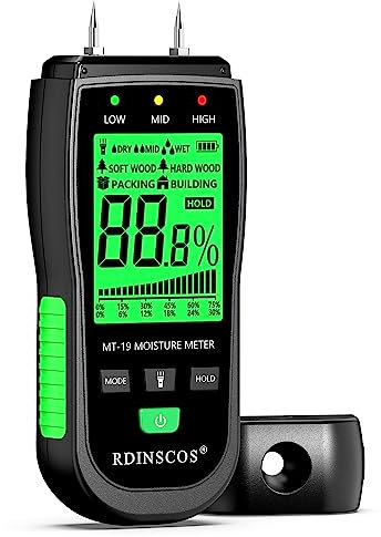 Feuchtigkeitsmessgerät RDINSCOS Feuchtigkeitsmesser Detector mit LCD-Display Holzfeuchte-messgerät,Holzfeuchtemessgerät für Brennholz,Holz,Papier,Böden