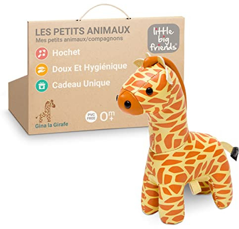 Little Big Friends Tiny Friends – Weiche Baby-Rassel | Greifspielzeug ab 0 Monaten | Waschbar & Tragbar | Für Kinderwagen & Autositz | Gina die Giraffe