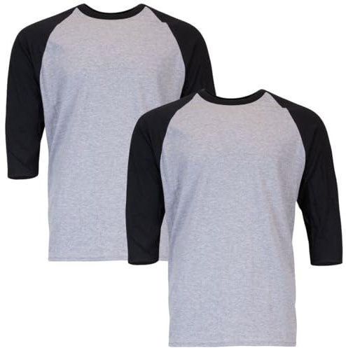 Gildan Men's Heavy Cotton 3/4 Raglan T-Shirt, Style G5700, 2-Pack, Sport Grey/Black, S (Pack of 2)