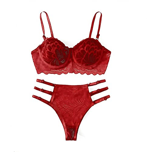 Julhold Damen Sexy Bodysuit V-Ausschnitt Dessous Strapsen Unterwäsche Reizwäsche Spitze Strappy Babydoll Bodysuits Lingerie Erotic Nachtwäsche(01 Rot,S)