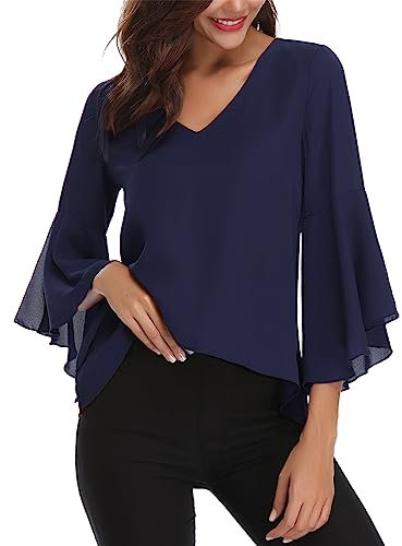 Gyabnw Chemisier Femme Chic et Élégant Blouse Fluide Tunique Mousseline Hauts Formels Décontractés Bureau de Mariage