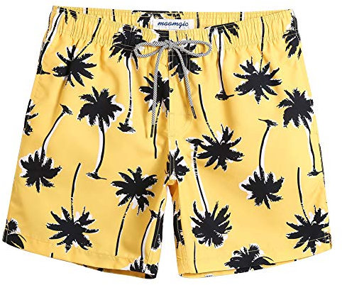 MaaMgic Bañador Hombre Shorts de Baño Shorts de Playa Traje de Baño para Natación Secado Rápido con Estampado para Vacaciones,Coco Amarillo, L
