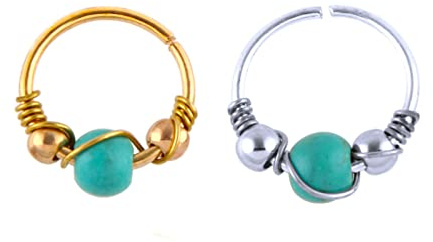 Gualiy 2 Stück Nasenpiercing Chirurgenstahl 20G, Nasenstecker 0.8MM Stabstärke Reifen Kreis mit Perle Nasenpiercing Schmuck Ring