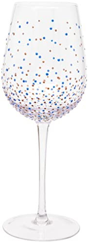 Maturi Copa de vino pintada a mano con estampado de lunares azules, 400 ml, en caja de regalo