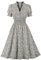 Wellwits Women's Collared V Neck Shirred Ditsy Floral Vintage Dress Light Green M