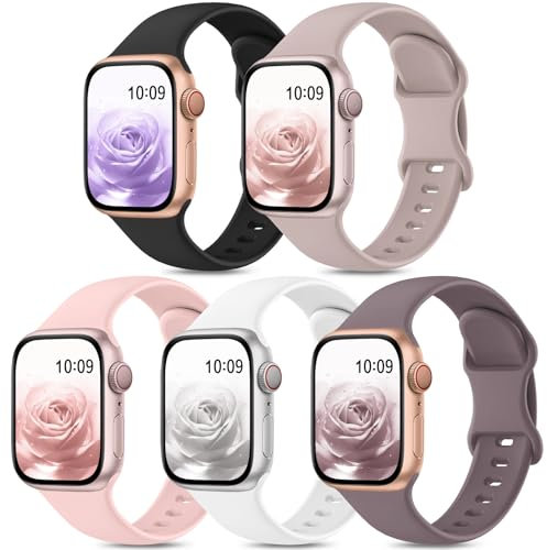DigiHero 5 Pack Straps Compatible with Apple Watch Strap 38mm 40mm 41mm 42mm 44mm 45mm 49mm,Soft Silicone Strap Replacement Wristbands Compatible with iWatch Series 10 9 8 7 6 5 4 SE Ultra Women Men.I