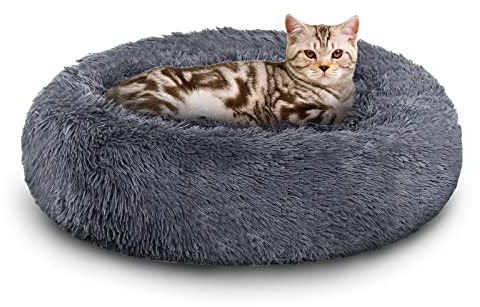 Tubiaz Hundebett Rund 80 cm dunkelgrau Katzenbett Donut Kuscheliges Hundekissen Weicher Plüsch Haustierbett Flauschig Waschbar PP-Baumwolle Mit Anti-Rutsch-Partikeln
