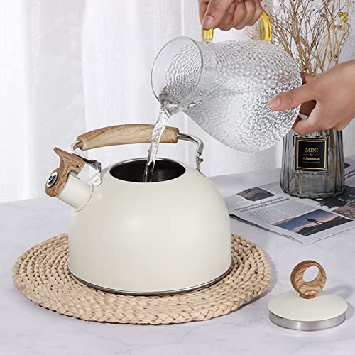 Bouilloire à thé sifflante de 2,5 litres, bouilloire à thé en acier inoxydable avec poignée, théière pour cuisinière électrique à gaz à appliquer sur diverses cuisinières(blanche)