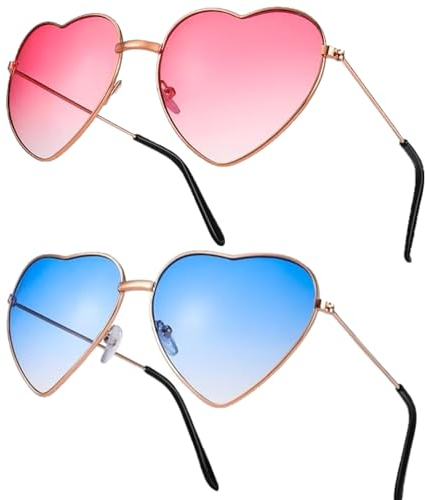 flintronic 2 Pack Herz Sonnenbrille, Herz Party Brillen, Retro Party Sonnenbrille, Hippie Herzförmige Brille, Partybrillen für Geburtstagsfeier Fasching LNeuheit Party Halloween Foto Requisiten