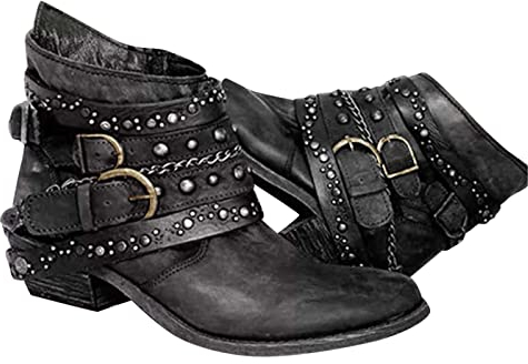 Frauen Chelsea Boots Comfort Damen Stiefeletten Biker Boots Stiefel Schuhe Blockabsatz - Herbst Winter Frauen Schuhe Schnallen Damen Schnürstiefeletten mit Blockabsatz Flandell
