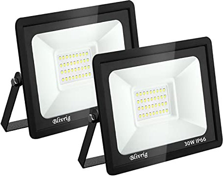 30W Focos LED Exterior, foco led,Luz Exterior Potente Luces Foco Proyector LED, Impermeable IP66 Blanco Cálido, para Jardín Garaje Patio [Clase de eficiencia energética A++]（2 piezas）
