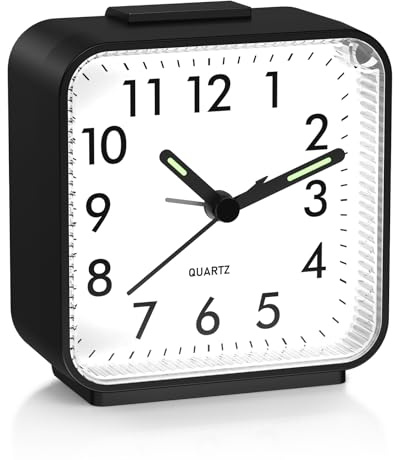 ORIA Zeiger Wecker, Tragbarer Wecker Analog Mini, mit Nachtlichtfunktion & Leuchtzeiger, Schlummerfunktion, Batteriebetrieben, für Schlafzimmer, Büro, Reisen