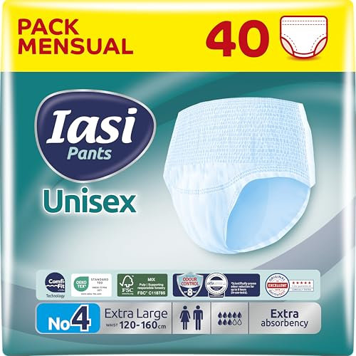 IASI Unisex-Pants mit hohem Schutz, 40 Einweghosen Größe XL, Saugfähigkeit EXTRA, 40 Stück