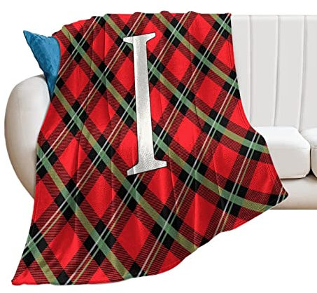 Buffalo Plaid Buchstabe I Decke, englische Buchstaben, Überwürfe, Plüsch, super weich, warme Flanelldecke für Couch, Bett, Sofa, Stuhl, Geschenk für Freunde, Familie, Lehrer, 76 x 102 cm